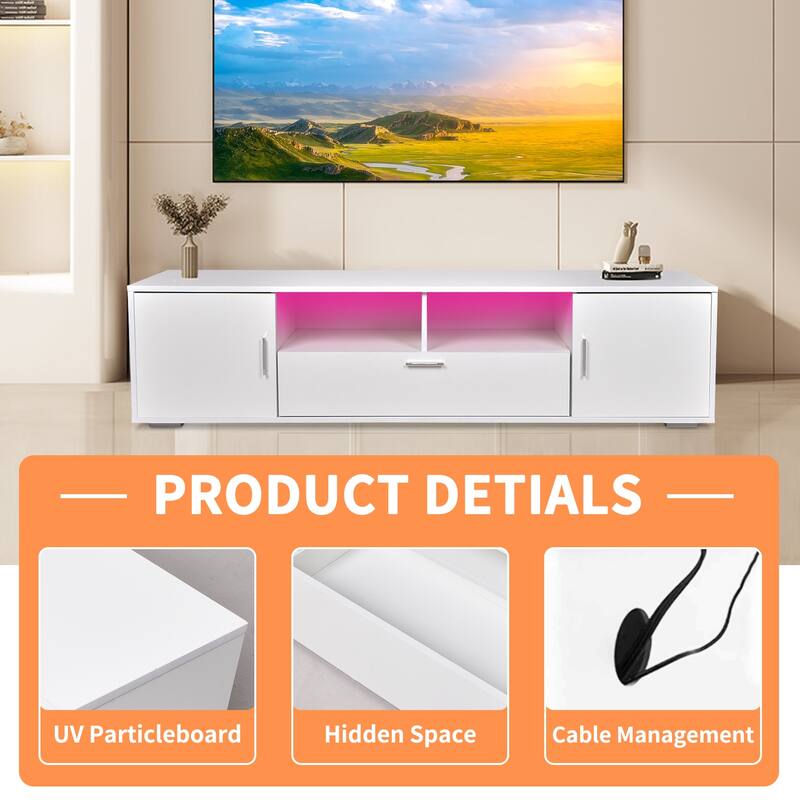 Modern LED TV Stand, Cable Management, Immersive LED Lights, Up to 75